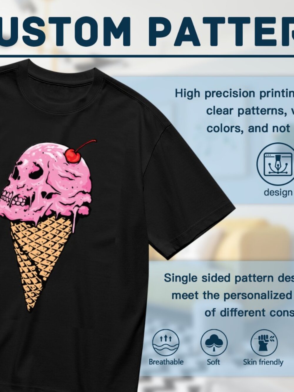 Black Graphic Tee with Pink Skull Ice Cream - Men's Short Sleeve - Picture 2 of 5